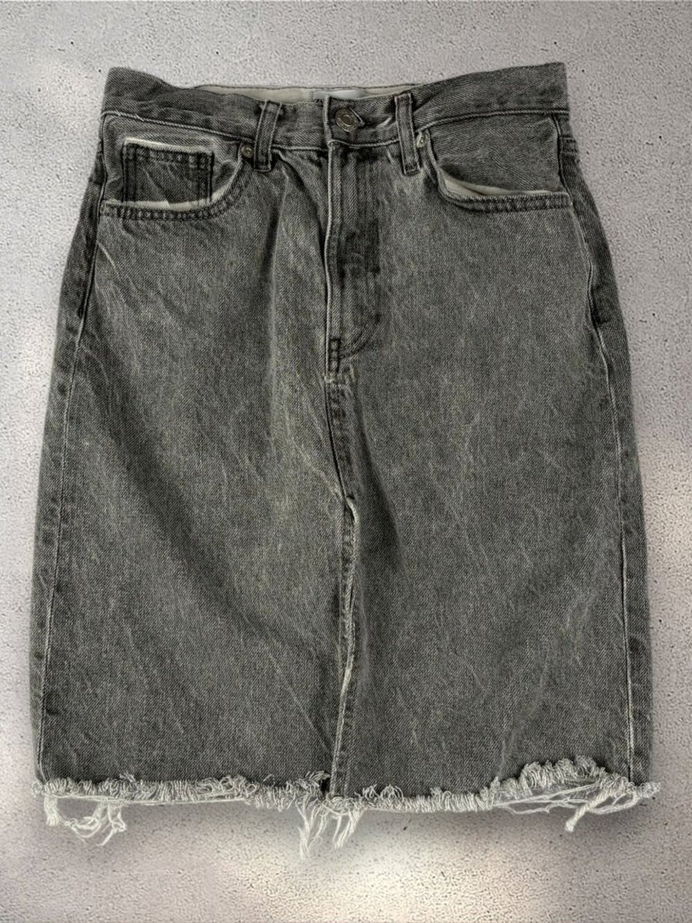 Zara Denim Mini Pencil Skirt Women’s XS Gray Double Slit Raw Hem Y2K Grunge Chic